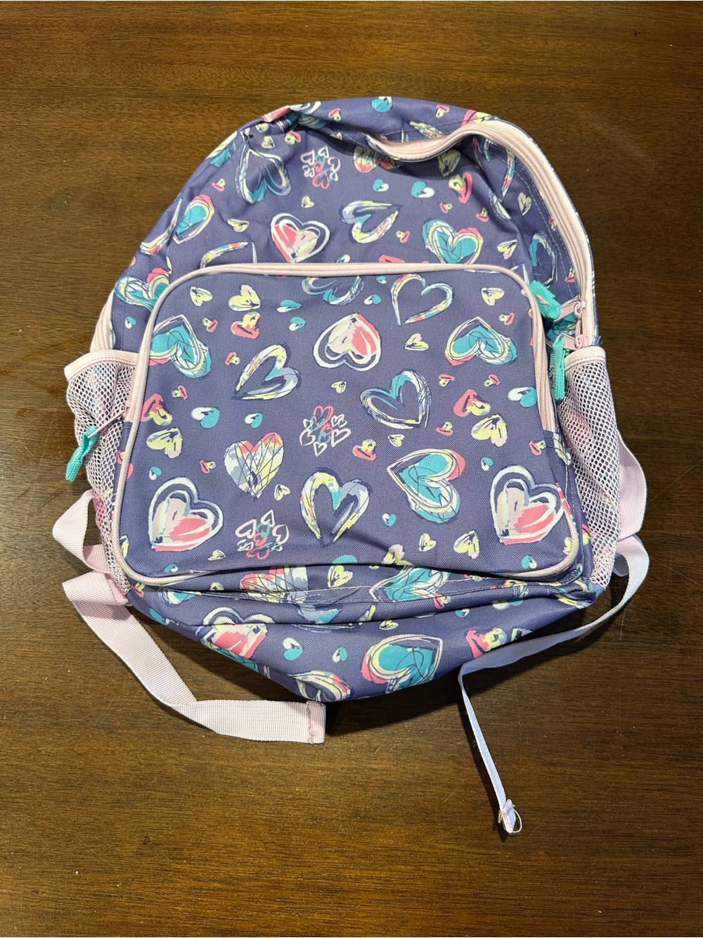 Kids Heart Print Purple Backpack A7:1364